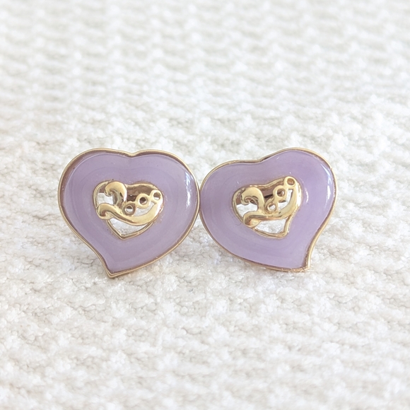 Heart-Shaped Purple and Gold Earrings